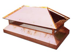 Angled copper chimney cap with standing seam roof panels- #CH015