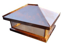 Chimney cap with standard base and hip roof with flat portion - #CH025