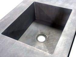 Zinc counter top with integrated sink and dark patina matte finish