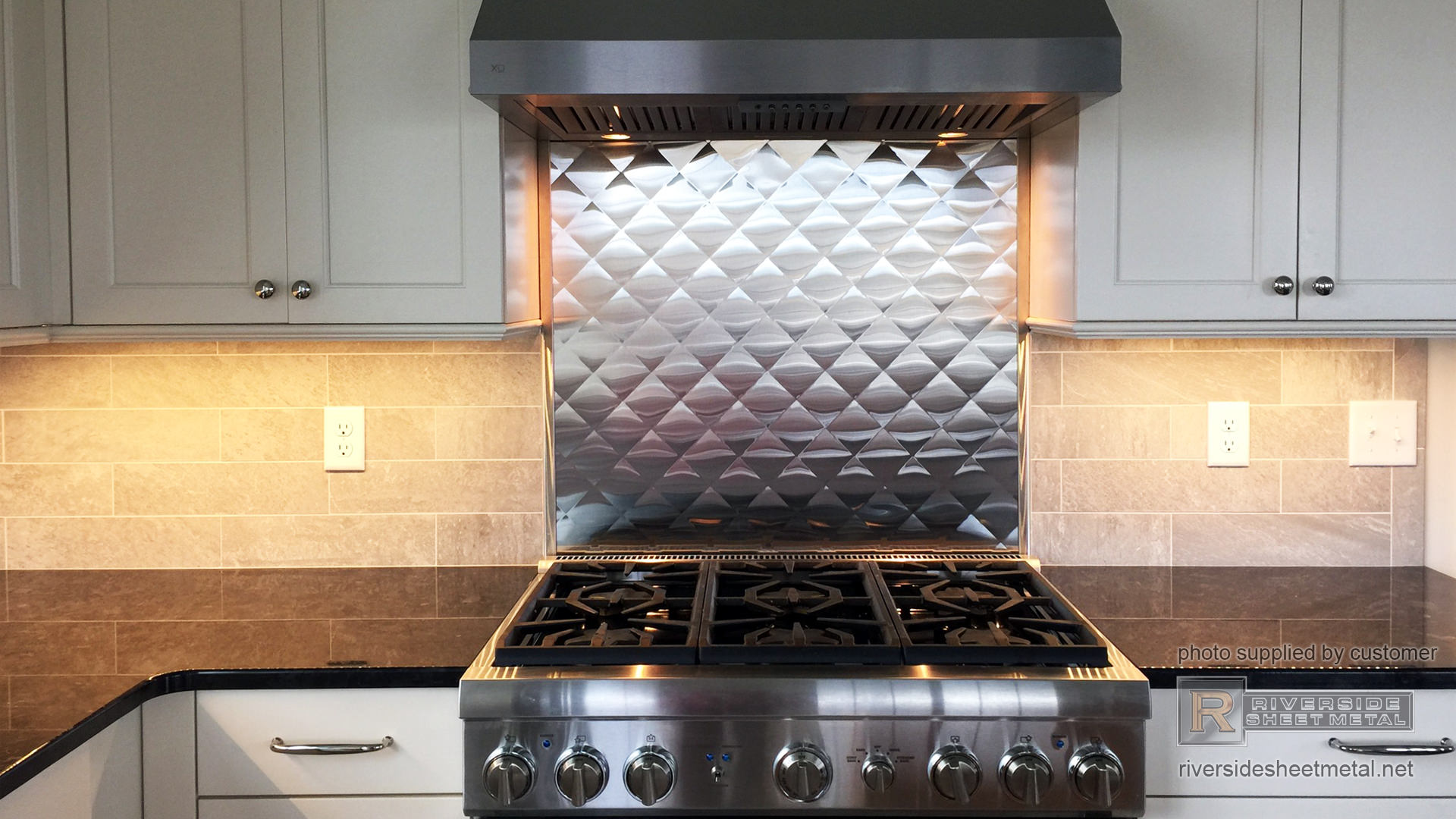 Quilted diamond stainless steel back splash installation