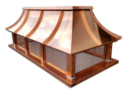 CH035 - Copper chimney cap with concave standing seam curved roof panels