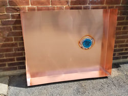 Copper shower pan custom manufactured with 2 inch IPS drain installed - view 1