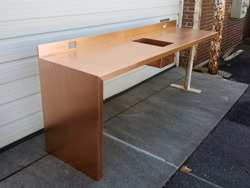 Brushed copper countertop with waterfall, backsplash, drain board and integrated sink - view 3