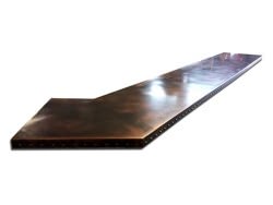 Copper bar table top with dark wash patina and rivets - view 2