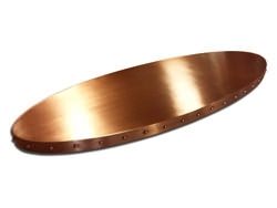 Oval copper bar top with rivets and grain finish - view 4