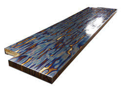 Fabrication photo (pre clear coat) - Blue heat patina cold rolled steel counter top clear coated - view 8
