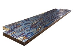 Fabrication photo (pre clear coat) - Blue heat patina cold rolled steel counter top clear coated - view 9
