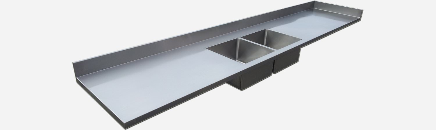 Stainless steel counter tops with integrated sinks