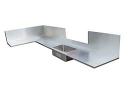 Stainless steel counter top with integral sink installed