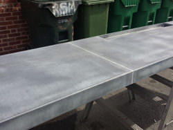 Dark patina zinc bar top with drink tray and brass pins - view 10
