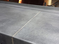 Dark patina zinc bar top with drink tray and brass pins - view 2