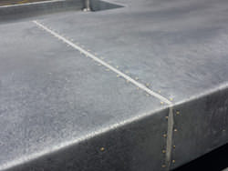 Dark patina zinc bar top with drink tray and brass pins - view 9