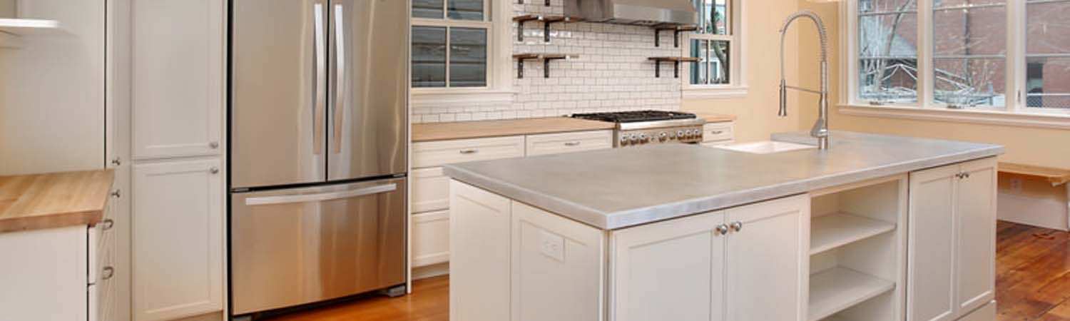 Zinc island top with a satin finish - kitchen installation photo