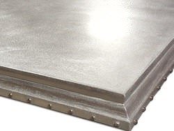 Zinc bar top with custom edge, rivets and a satin finish