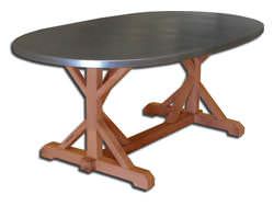 Zinc oval table top with wooden base