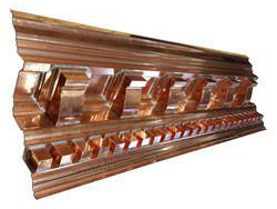 Custom copper cornice with dentil work and radius sections - view 1