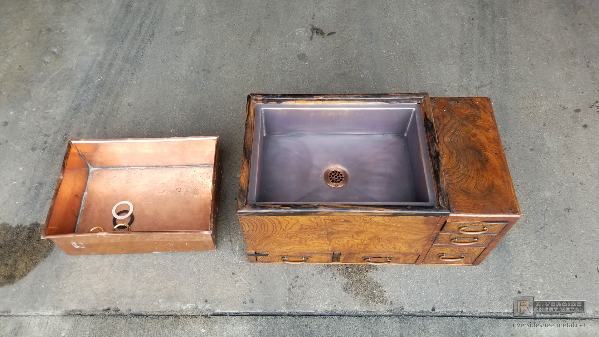 Copper Sink Remake Project With Dark Patina Applied