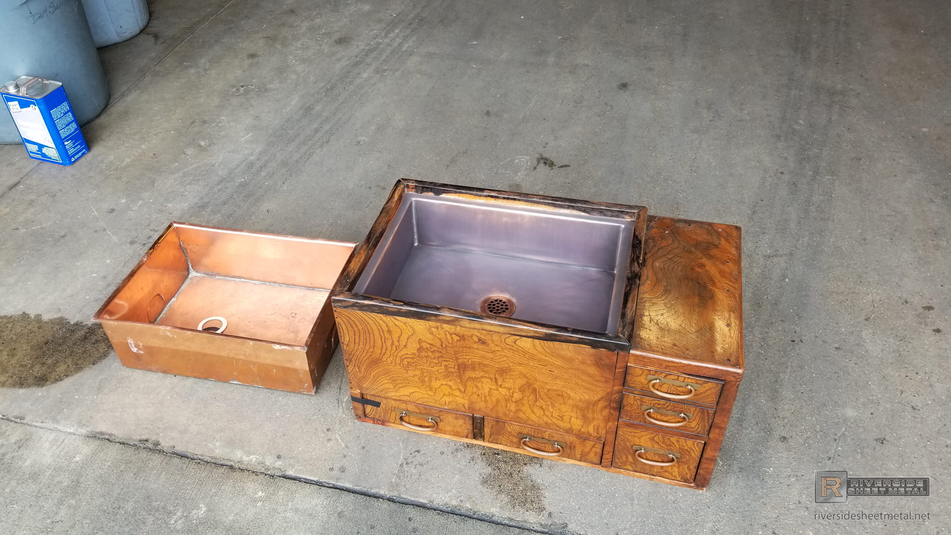 Copper Sink Remake Project With Dark Patina Applied
