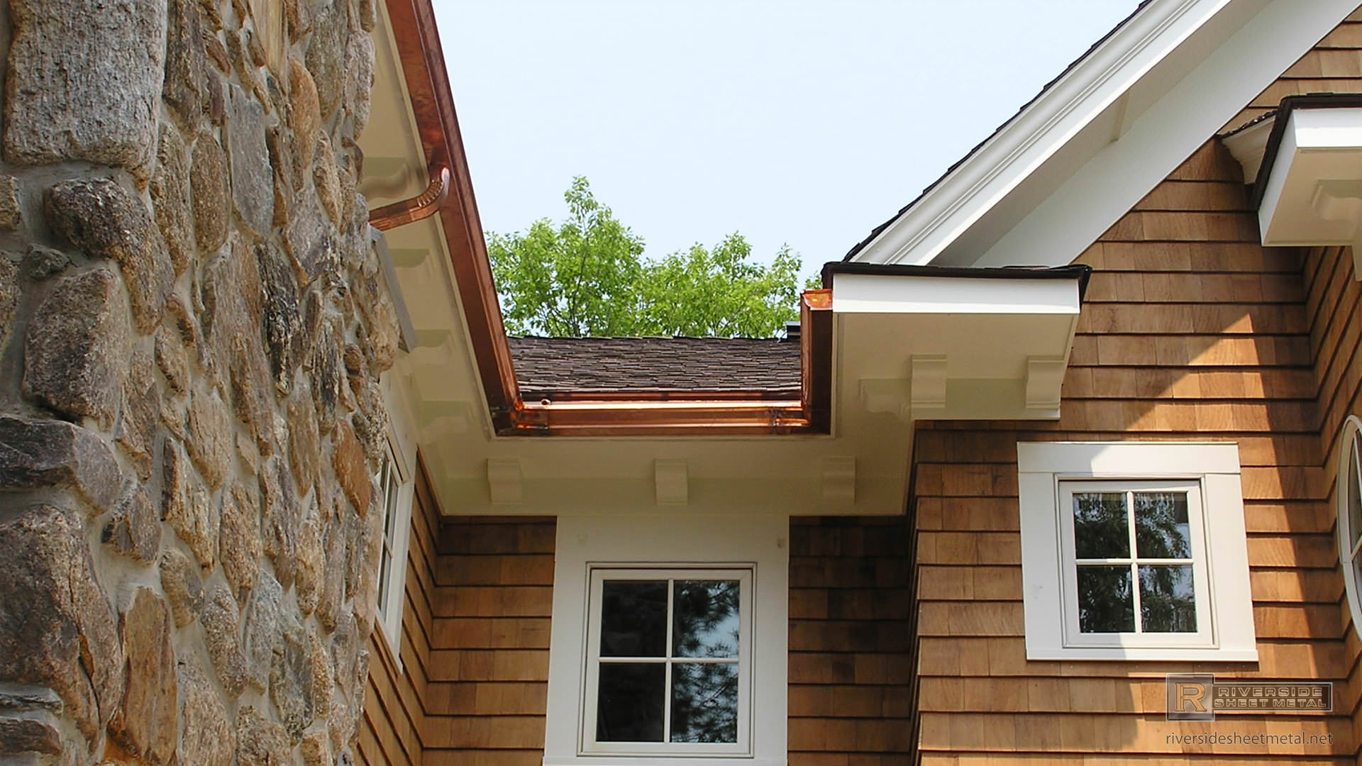 K-Style copper gutter and downspouts installed - Riverside, MA