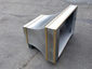Zinc range hood with French curve, satin finish and brass bandings - view 7