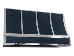 Dark patina zinc hood vent with stainless band
