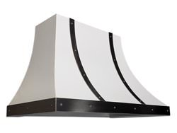 White steel custom hood vent with stainless steel bar and rivets powder coated