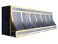 Zinc range hood vent with brushed brass bandings. Custom made to order. Dark patina applied