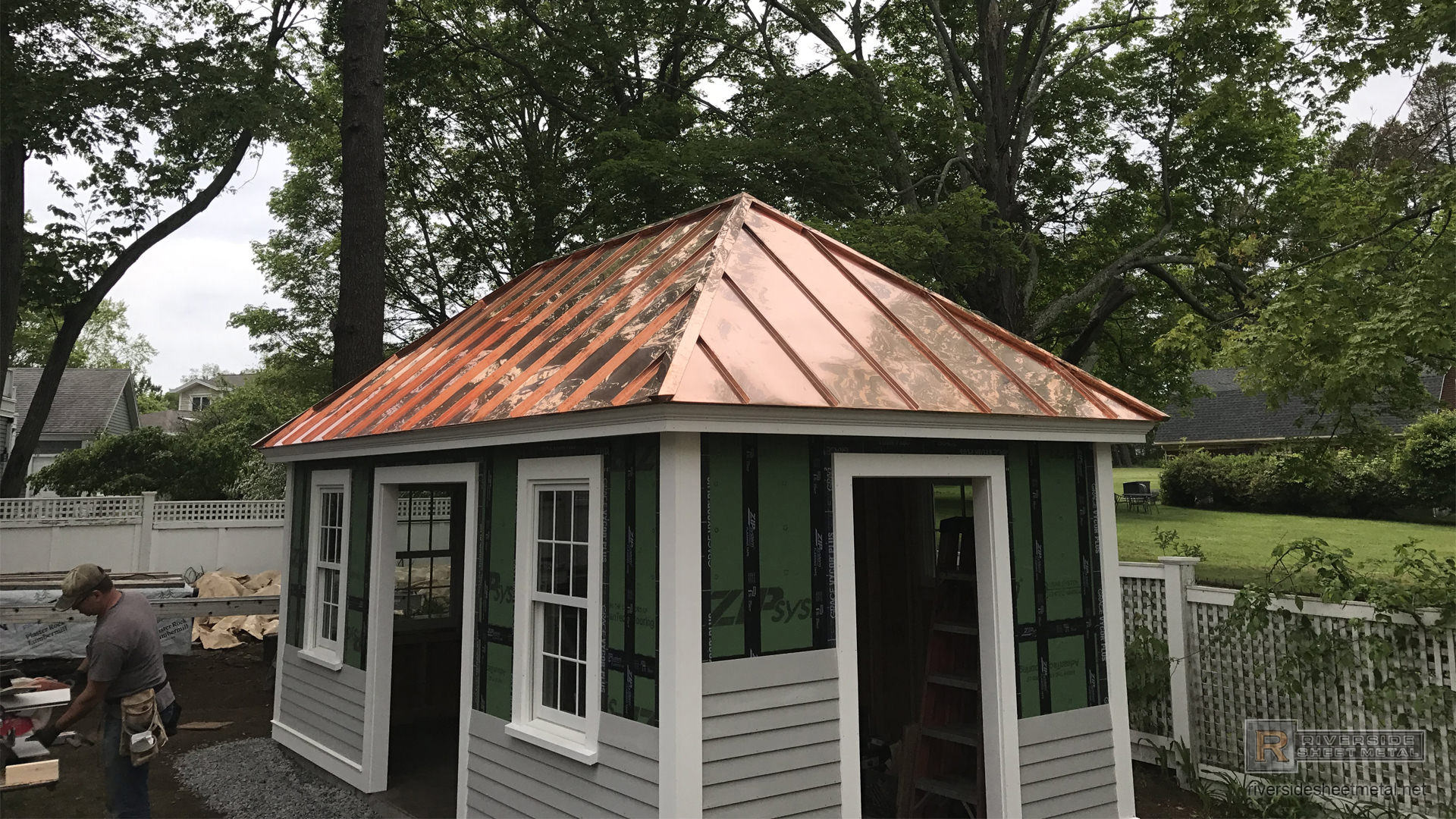 Shed with copper standing seam metal roof - Fab. and ...