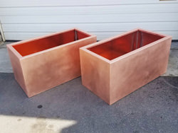 Copper planters with inner flange and satin finish