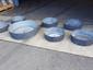 Round custom zinc planters with dark patina - view 2