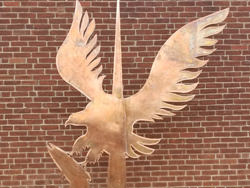Custom copper weathervane - bald eagle catching a salmon - view 1