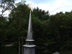 Copper squash player weathervane steeple installation - view 2