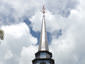 Copper squash player weathervane steeple installation - view 4